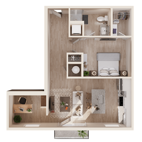 Floor plan for 1 bed, 1 bath, 690 sqft